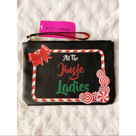 Betsey Johnson Handbags - 4/$25 Betsey Johnson Black Jingle Ladies Candy Cane Peppermint Christmas Clutch